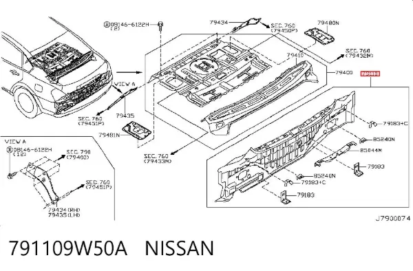 Панель задня, багажного відсіку 791109W50A Nissan/Infiniti