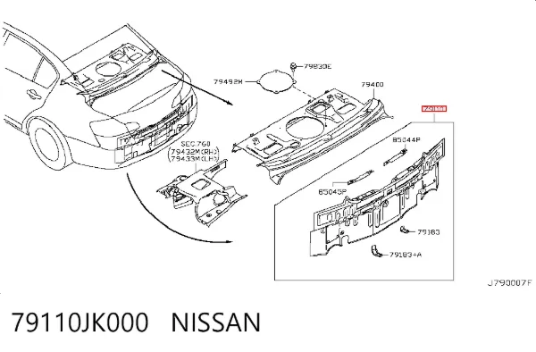 Панель задня, багажного відсіку 79110JK000 Nissan/Infiniti