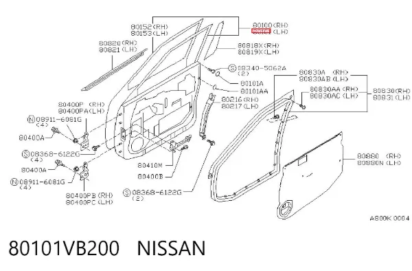 Двері передні ліві 80101VB200 Nissan/Infiniti