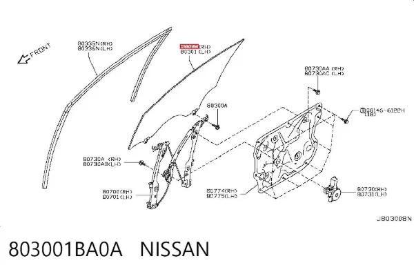 Скло передніх дверей, правою 803001BA0A Nissan/Infiniti