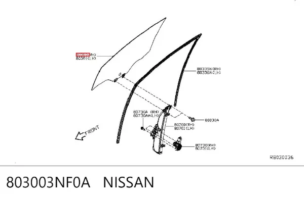 Скло передніх дверей, правою 803003NF0A Nissan/Infiniti