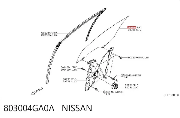 Скло передніх дверей, правою 803004GA0A Nissan/Infiniti