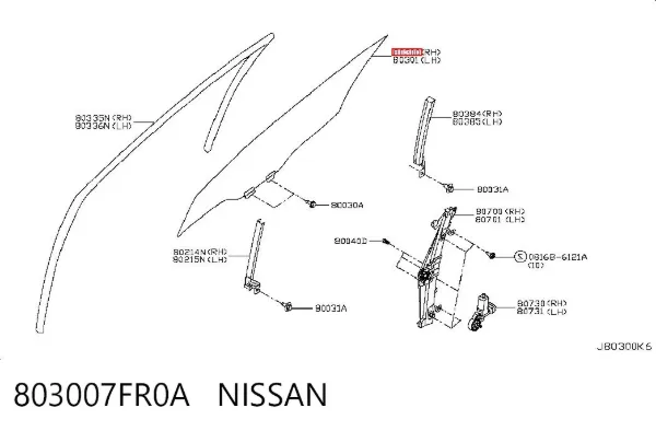 Скло передніх дверей, правою 803007FR0A Nissan/Infiniti