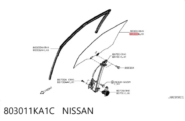 Скло передніх дверей, лівою 803011KA1C Nissan/Infiniti