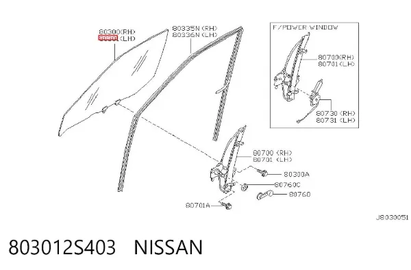 Скло передніх дверей, лівою 803012S403 Nissan/Infiniti