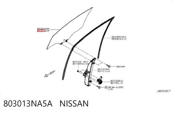 Скло передніх дверей, лівою 803013NA5A Nissan/Infiniti
