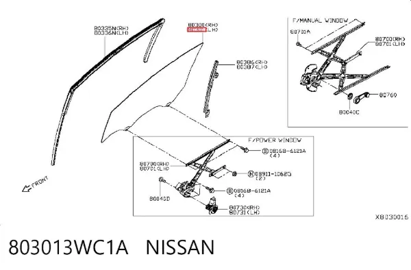 Скло передніх дверей, лівою 803013WC1A Nissan/Infiniti