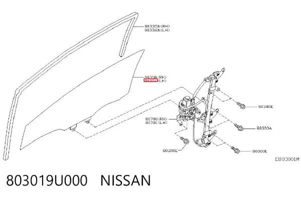 Скло передніх дверей, лівою 803019U000 Nissan/Infiniti