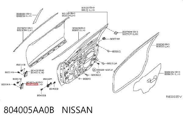 Петля передніх дверей, правої 804005AA0B Nissan/Infiniti