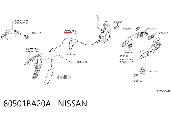 Замок передньої лівої двері 80501BA20A Nissan/Infiniti