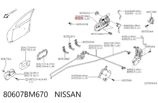 Ручка передньої двері зовнішня ліва 80607BM670 Nissan/Infiniti