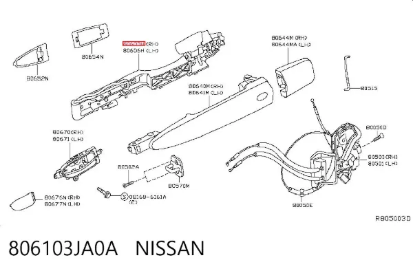 Тримач зовнішньої ручки дверей, передньої правої 806103JA0A Nissan/Infiniti