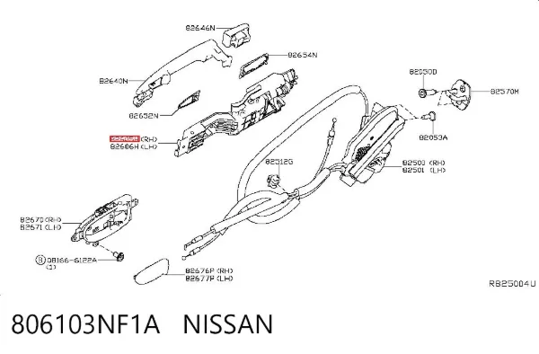 Тримач зовнішньої ручки дверей, передньої правої 806103NF1A Nissan/Infiniti