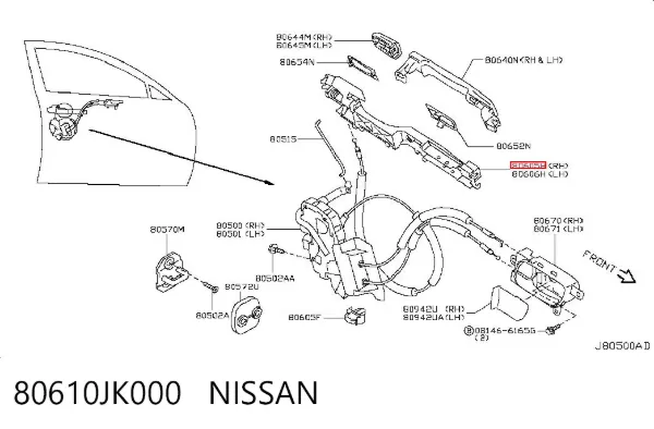 Тримач зовнішньої ручки дверей, передньої правої 80610JK000 Nissan/Infiniti