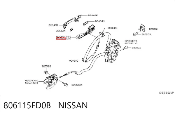 Тримач зовнішньої ручки дверей, передньої лівої 806115FD0B Nissan/Infiniti