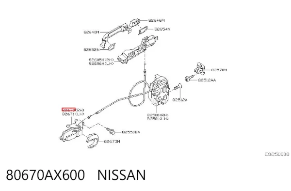 Ручка передньої двері внутрішня права 80670AX600 Nissan/Infiniti