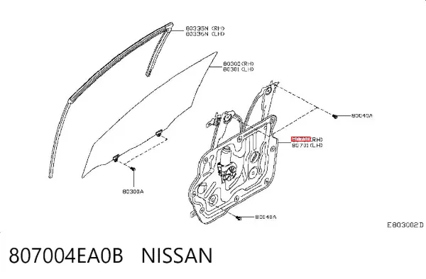 Механізм склопідіймача двері передньої, правої 807004EA0B Nissan/Infiniti