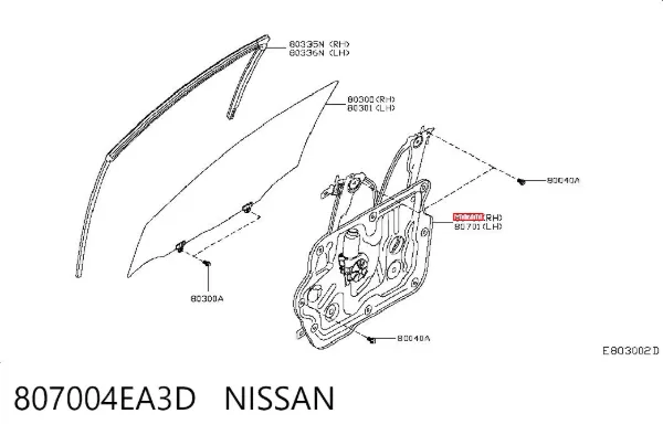 Механізм склопідіймача двері передньої, правої 807004EA3D Nissan/Infiniti