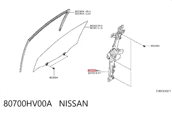 Механізм склопідіймача двері передньої, правої 80700HV00A Nissan/Infiniti