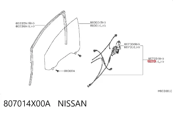 Склопідйомник передньої лівої двері 807014X00A Nissan/Infiniti
