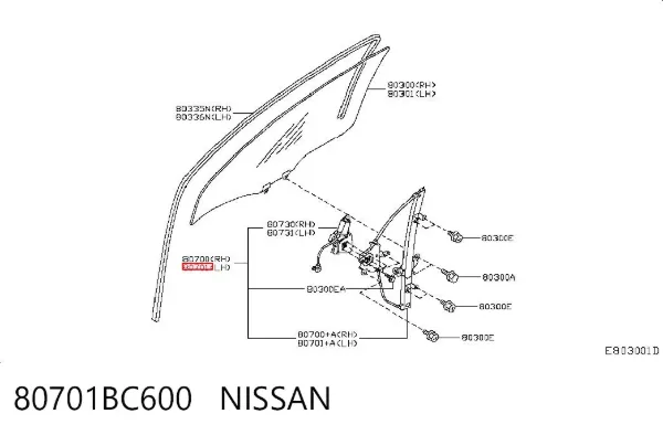 Склопідйомник передньої лівої двері 80701BC600 Nissan/Infiniti