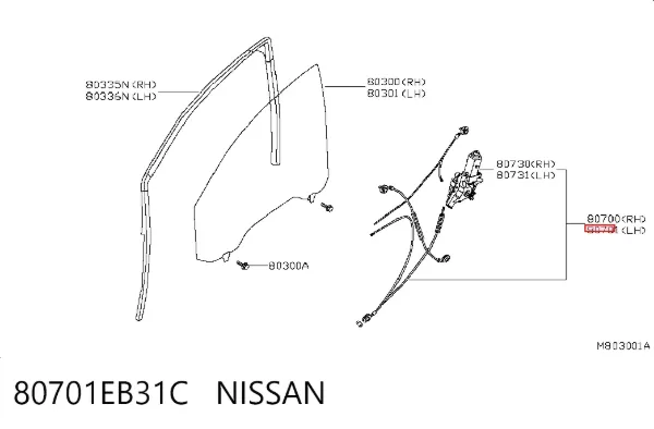 Склопідйомник передньої лівої двері 80701EB31C Nissan/Infiniti