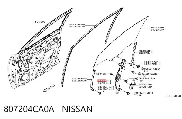 Механізм склопідіймача двері передньої, правої 807204CA0A Nissan/Infiniti
