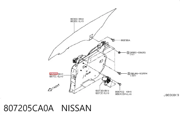 Механізм склопідіймача двері передньої, правої 807205CA0A Nissan/Infiniti