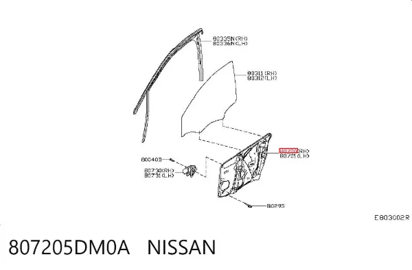 Механізм склопідіймача двері передньої, правої 807205DM0A Nissan/Infiniti