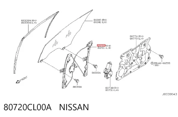 Механізм склопідіймача двері передньої, правої 80720CL00A Nissan/Infiniti