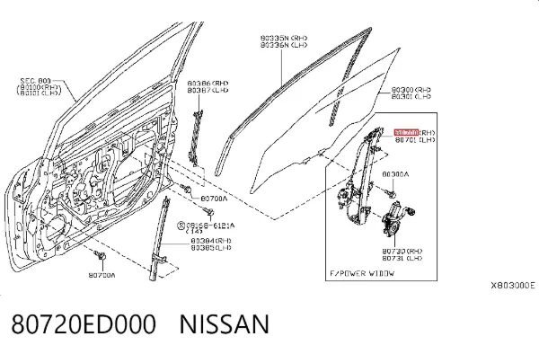 Механізм склопідіймача двері передньої, правої 80720ED000 Nissan/Infiniti