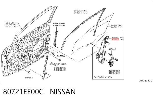 Склопідйомник передньої лівої двері 80721EE00C Nissan/Infiniti