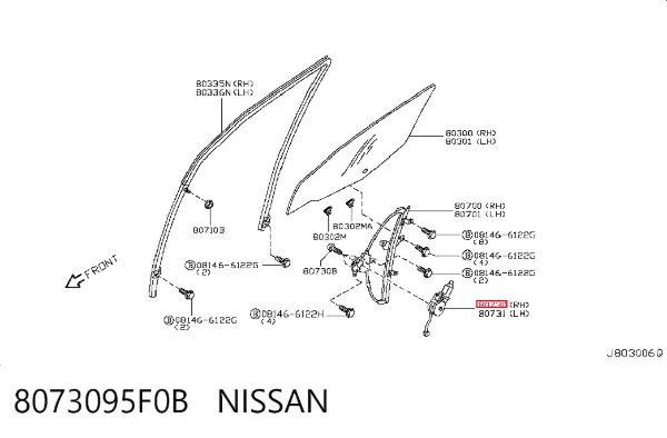 Двигун склопідіймача двері передньої, правої 8073095F0B Nissan/Infiniti