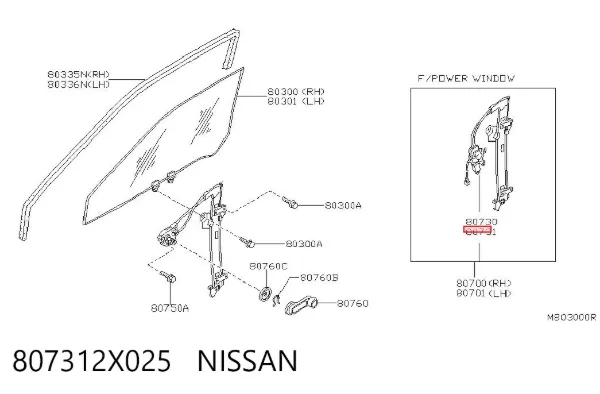 Двигун склопідіймача двері передньої, лівої 807312X025 Nissan/Infiniti