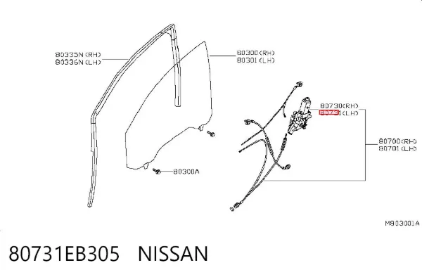 Двигун склопідіймача двері передньої, лівої 80731EB305 Nissan/Infiniti