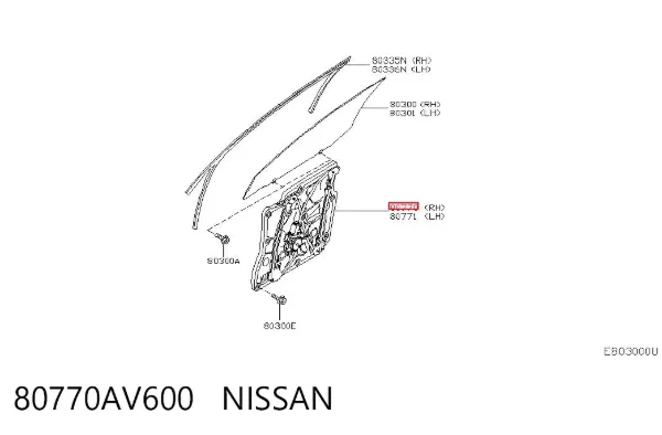 Механізм склопідіймача двері передньої, правої 80770AV600 Nissan/Infiniti
