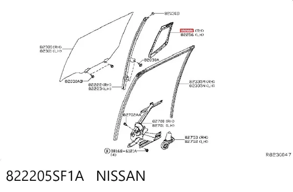 Скло-кватирка двері, задній, правій 822205SF1A Nissan/Infiniti