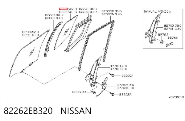 Скло-кватирка двері, задній, правій 82262EB320 Nissan/Infiniti