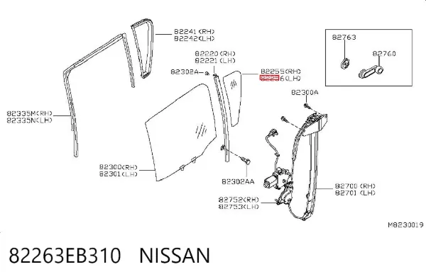 Скло-кватирка двері, задній, лівою 82263EB310 Nissan/Infiniti