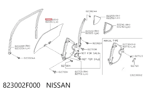 Скло задньої двері правої 823002F000 Nissan/Infiniti