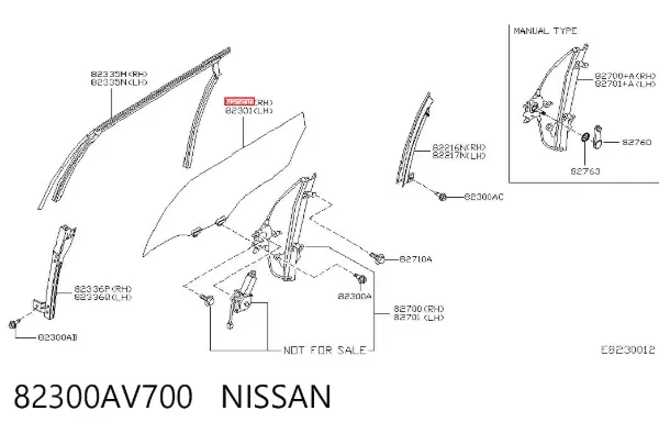 Скло задньої двері правої 82300AV700 Nissan/Infiniti