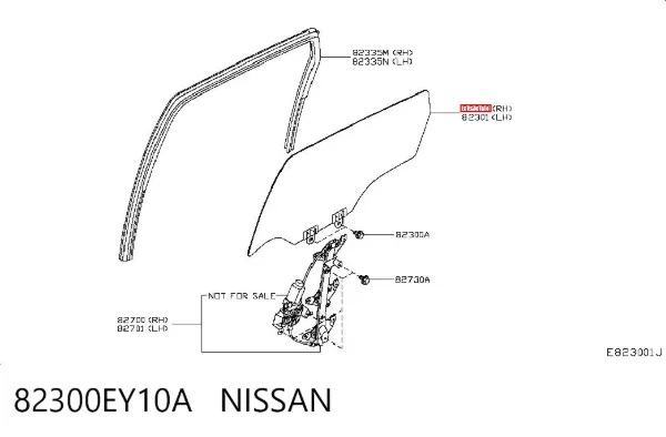 Скло задньої двері правої 82300EY10A Nissan/Infiniti
