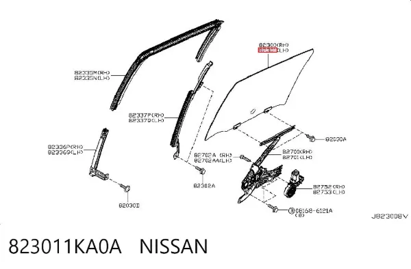 Скло задньої двері лівої 823011KA0A Nissan/Infiniti