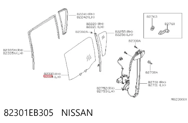 Скло задньої двері лівої 82301EB305 Nissan/Infiniti