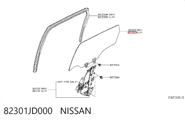 Скло-кватирка двері, задній, лівою 82301JD000 Nissan/Infiniti