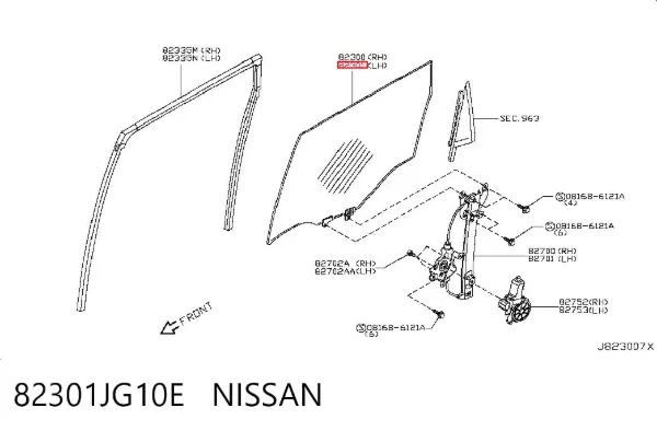 Скло задньої двері лівої 82301JG10E Nissan/Infiniti