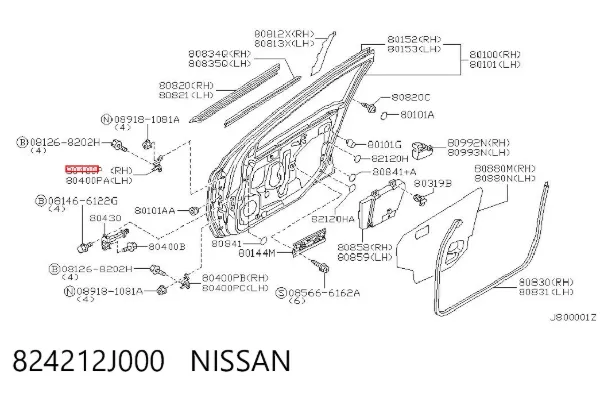 Петля передніх дверей, правої 824212J000 Nissan/Infiniti