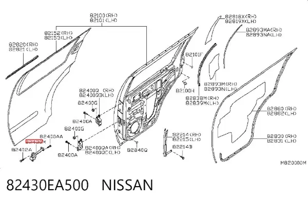 Обмежувач відкриття дверей, задній правий 82430EA500 Nissan/Infiniti