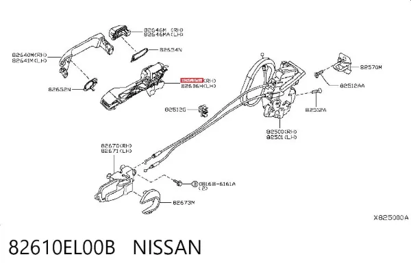 Тримач зовнішньої ручки дверей, задніх правих 82610EL00B Nissan/Infiniti