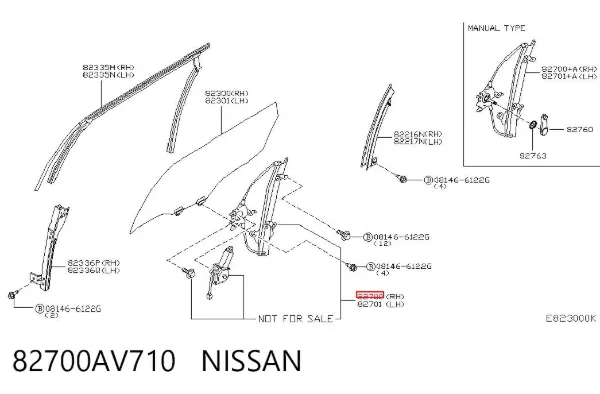 Механізм склопідіймача двері задньої, правої 82700AV710 Nissan/Infiniti